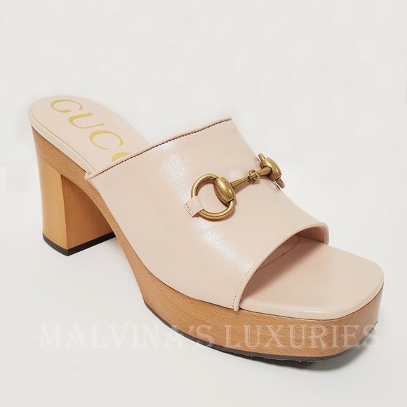 GUCCI SHOES HOUDAN WOOD PLATFORM LEATHER MULES w HORSEBIT sz 39 9 - Picture 9 of 16